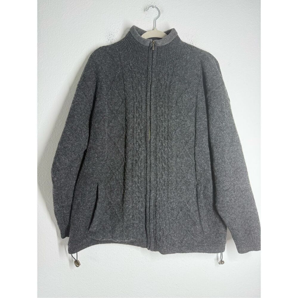Vintage Carraig Donn Ireland Mens Pure New Wool Cable Knit Lined Cardigan Sz